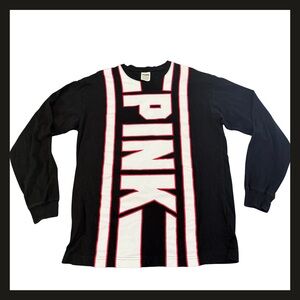 Victoria’s Secret PINK Long Sleeve Sleep Shirt Nightgown XS Black White Red EUC